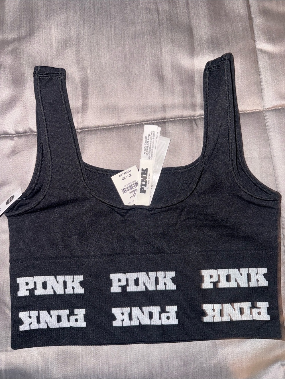 PINK Victoria's Secret Black Logo Crop Sports Bra Tank - X-small (new)